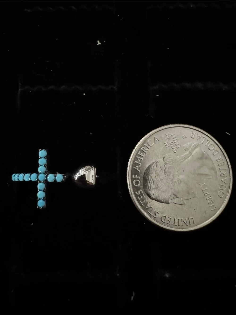 Delicate small Turquoise Cross dainty sterling silver ring - Women Jewelry